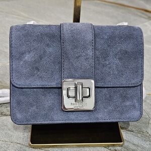 Kate Spade New York Blue Suede Crossbody Clutch Turn-Lock NWT